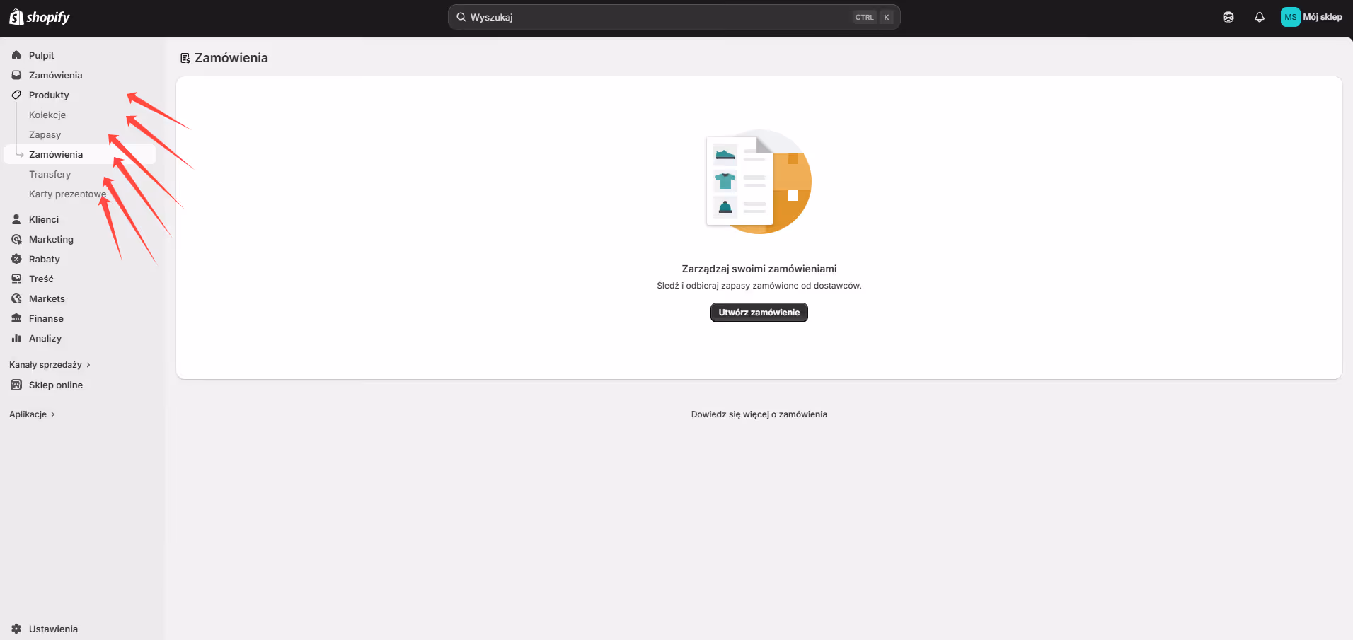 Shopify admin — the Products section with the Add product button.
